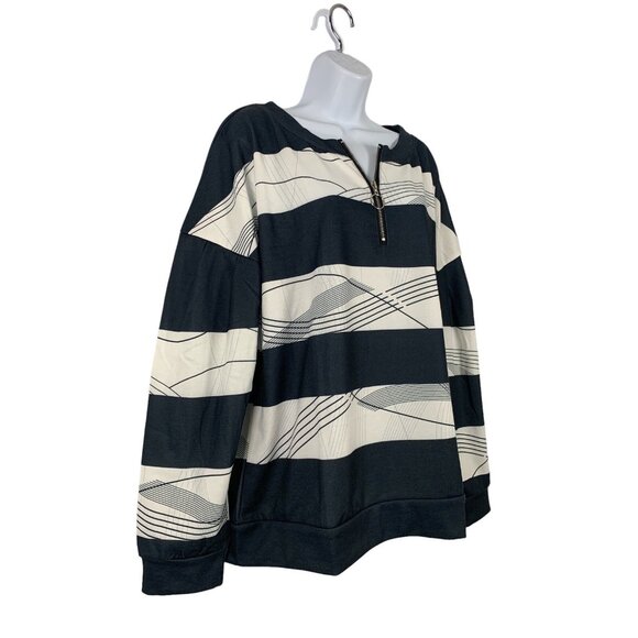 Sheilay Womens Black & White Striped Half-Zip Pullover Sweatshirt Size XL - Picture 3 of 11